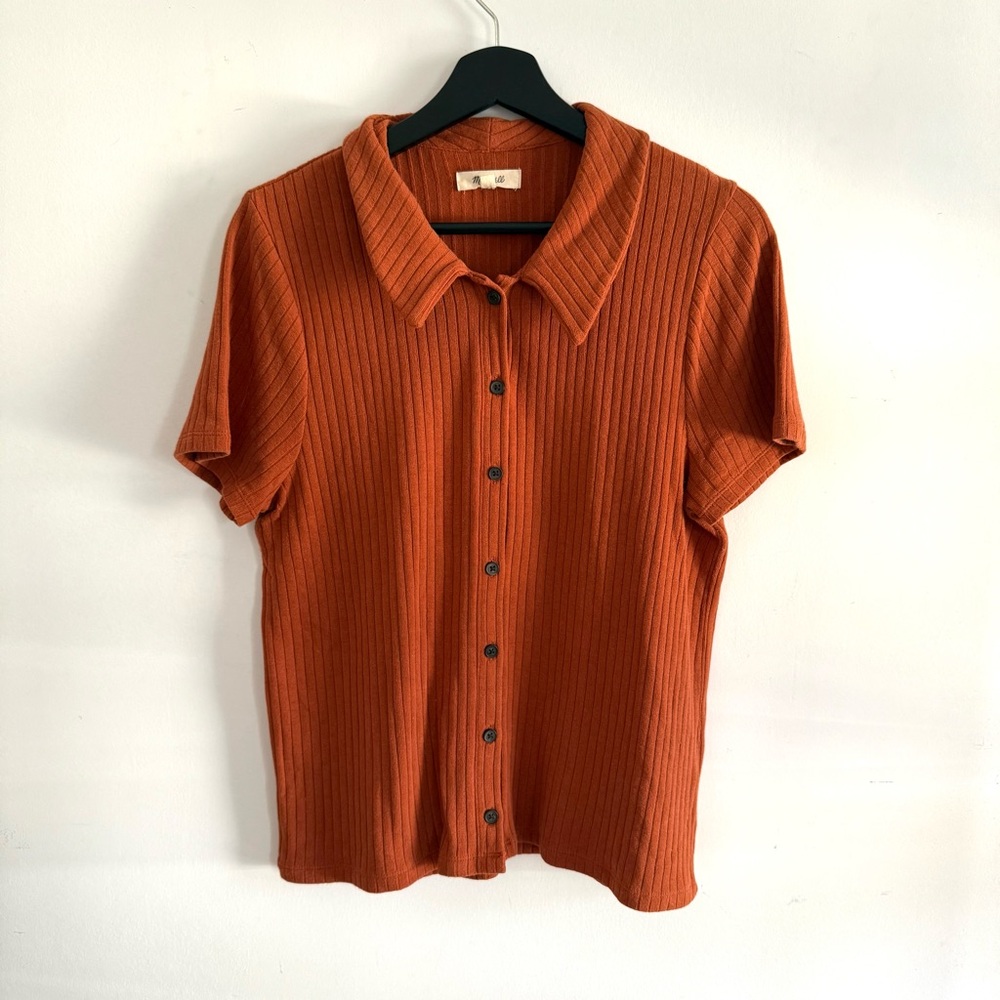 Madewell Rust Color Ribbed Button-Up Women's Top